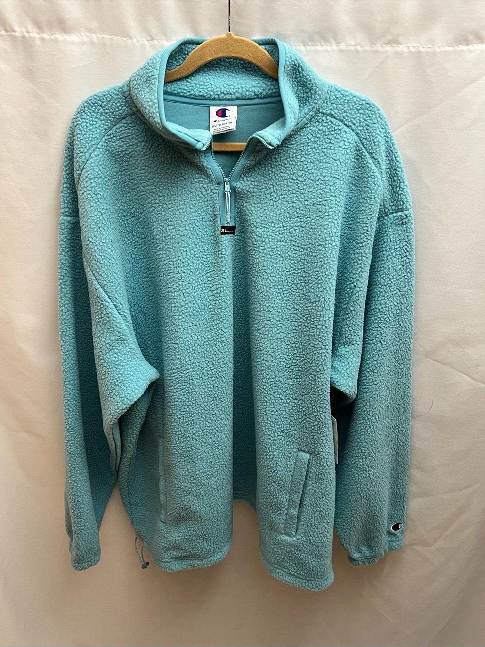 NWT Champion 2XLT Aqua Sherpa Fleece 1/4 Zip Pullover Jacket Tall Pockets